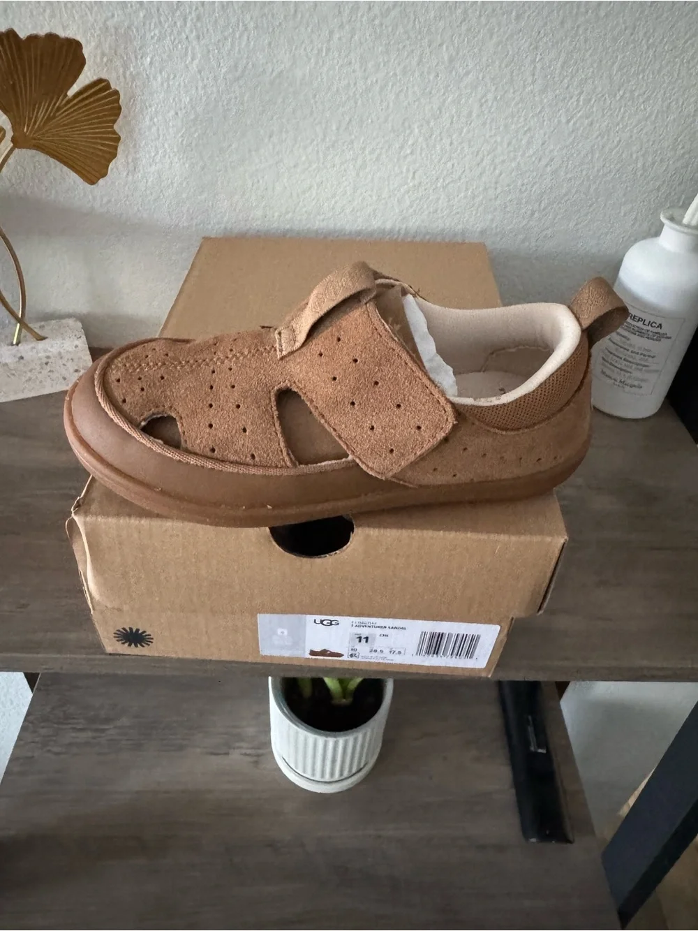 UGG Kids Chestnut Brown Adventure Sandal - Hook & Loop Strap